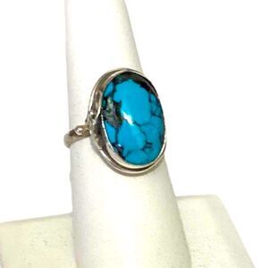 Oval Turquoise Sterling Silver Floral Lily Ring Custom Design NEW
